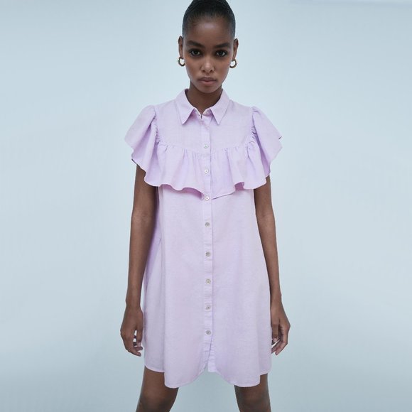 🪻Host Pick🪻 NWT ZARA Lilac Ruffled A-Line Mini Dress – XL - Picture 4 of 10